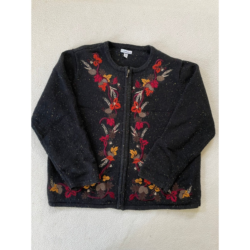 Croft & Barrow Women Extra Large Cardigan Gray Fall Embroidered Zip Up Sweater